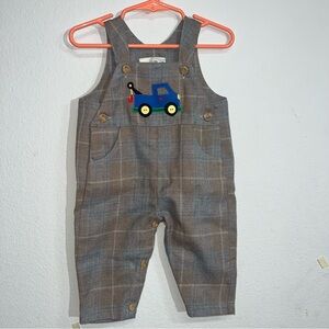 Sarah Louise‎ Baby Boy Overalls 6 Months Plaid Tartan Romper Tow Truck Applique